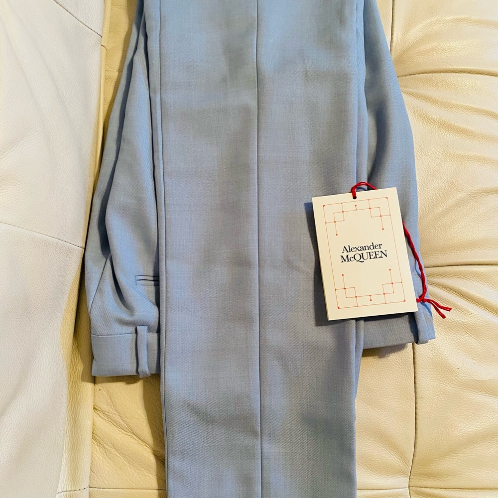 Alexander McQueen Wool-Blend Pale Blue Cigarette Pants
